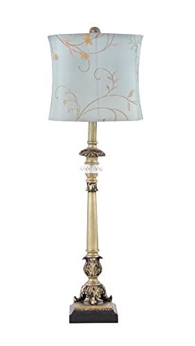 Metal Floral Room Buffet Lamp Antique Style Table Lamp with Light Blue Shade (2 Count)