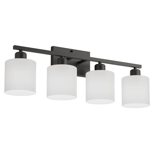 24 Inches Black Vanity Lights for Bathroom E26 Base White Lampshape