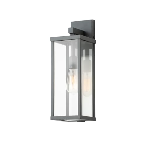 18" Classic Outdoor Wall Sconce 1 Light in Matte Gray Rectangular Metal Frame and Clear Glass Shade Waterproof Porch Light Patio Light Pack of 2 (2 Count)