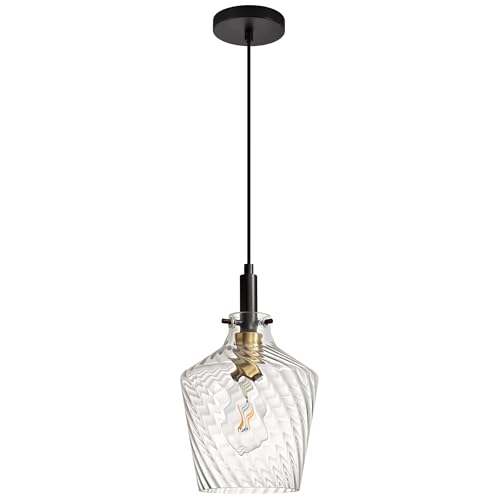 Stripes Clear Glass Pendant Light for Kitchen Island Black Gold 8 Inch