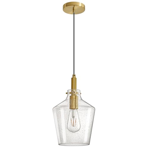 Seeded Glass Pendant Lighting for Kitchen Island Foyer 1 Pack Gold 8 Inch