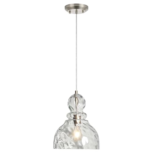 Brushed Nickel Pendant Light for Kitchen Island Hammered Glass Pendant Island Light 10inch Modern Glass Pendant Lights for Kitchen Sink Dining Room Hallway Entrance
