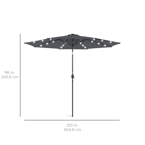 10ft Solar Polyester LED Lighted Patio Umbrella w