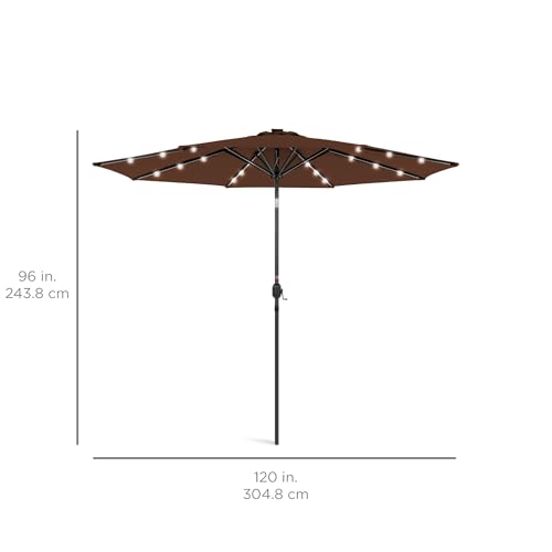 10ft Solar Polyester LED Lighted Patio Umbrella w (10 Feet)