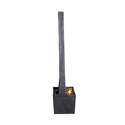 38.5" Faux Slate Contemporary Outdoor LED Waterfall Fountain with Pebble Base