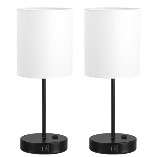 White Black Touch Lamps for Bedroom Set of 2 (2 Count)
