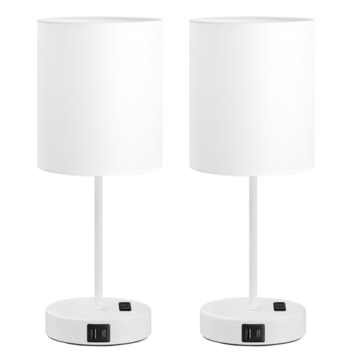17.6" White Touch Lamps for Bedroom Set of 2 (2 Count)