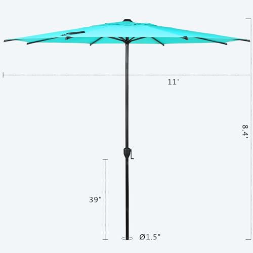 11FT Lyon Outdoor Patio Umbrella Outdoor Table Umbrella with Push Button Tilt and Crank Market Umbrella 8 Sturdy Ribs UV Protection Waterproof for Garden Deck Backyard Pool