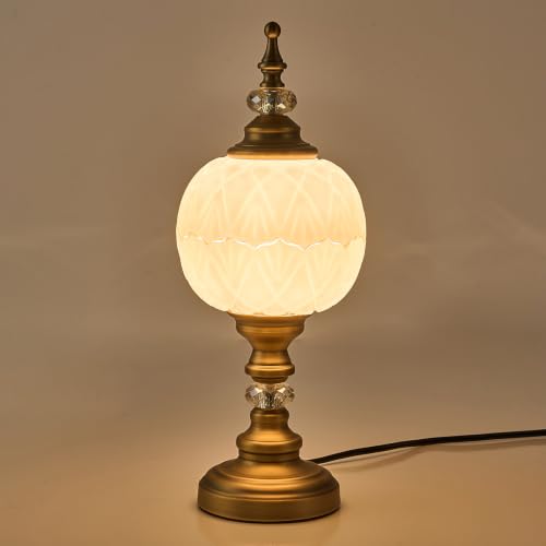 Vintage White Table Lamp Fixture with E26 Bulb Glass Lampshade Desk Lamp with Plug Switch for Bedroom Living Room Dressing Room