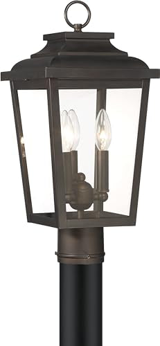 Irvington Manor 3 Light Post Mount in Chelesa Bronze Finish and Clear Glass