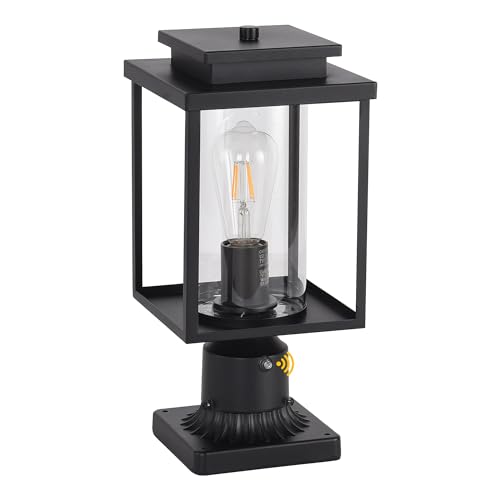 Dusk to Dawn Black Outdoor Post Light Hardwired with Pier Mount Base