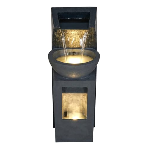 41" Tall Outdoor Basin Waterfall Floor Fountain with LED Lights for Garden