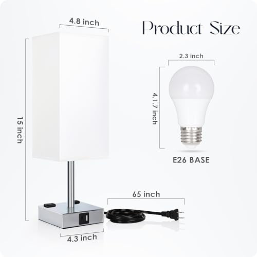 Set of 2 Bedside Table Lamp 3 Way Dimmable Nightstand Lamp with USB C & USB A Charging Port (2 Count)