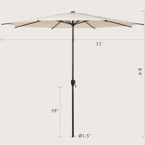 11FT Lyon Outdoor Patio Umbrella Outdoor Table Umbrella with Push Button Tilt and Crank Market Umbrella 8 Sturdy Ribs UV Protection Waterproof for Garden Deck Backyard Pool Beige