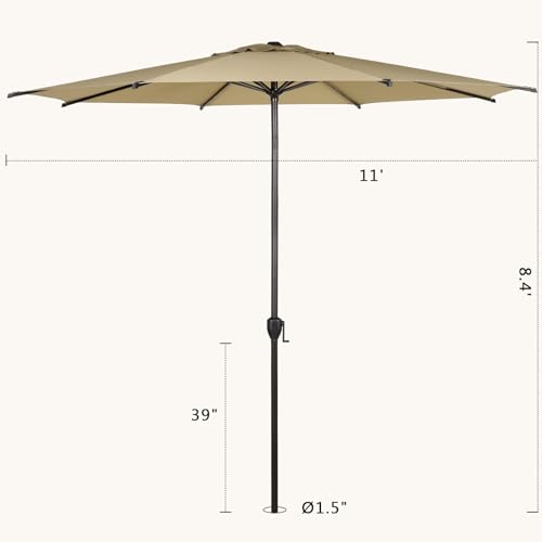 11FT Lyon Outdoor Patio Umbrella Outdoor Table Umbrella with Push Button Tilt and Crank Market Umbrella 8 Sturdy Ribs UV Protection Waterproof for Garden Deck Backyard Pool Tan