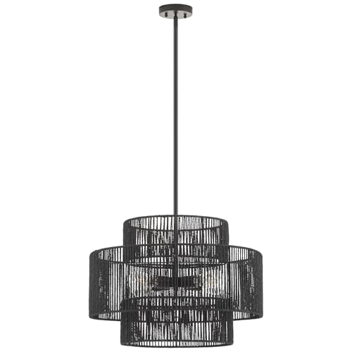 24” Boho Hand Woven Rattan Chandelier 3 Round Adjustable 4