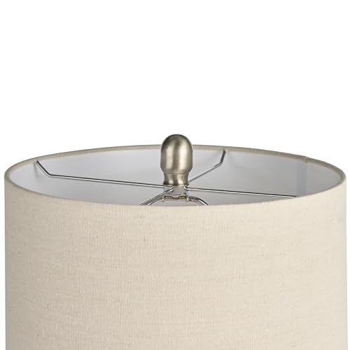 Home 22" White Glossy Ceramic Table Lamp with Oatmeal Linen Shade for Modern Farmhouse