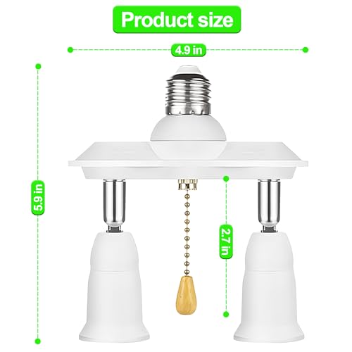 Dual Light Socket Adapter Splitter with Pull Chain