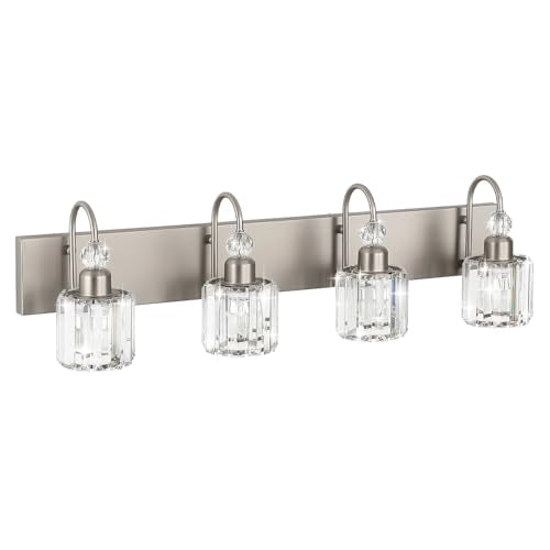 4 Light Crystal Vanity Light for Bathroom Brushed Nickel Modern Bathroom Light Fixtures