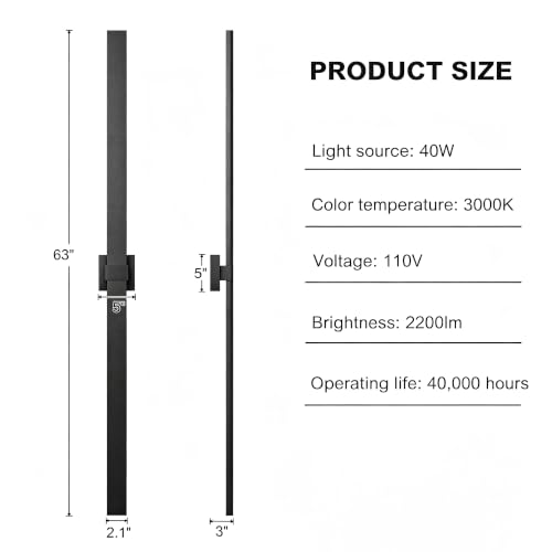 Aluminum 63 in Long Outdoor Wall Light Fixture