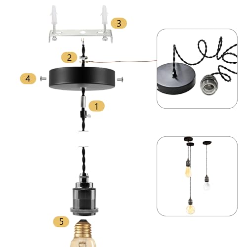 2 Pack Mini Vintage Pendant Light Cord Kit 4.92ft (2 Count)