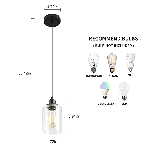 3 Lights Industrial Pendant Light with Glass Shade Matte Black Pendant Lighting Adjustable Industrial Retro Style Hanging Light (3 Count)