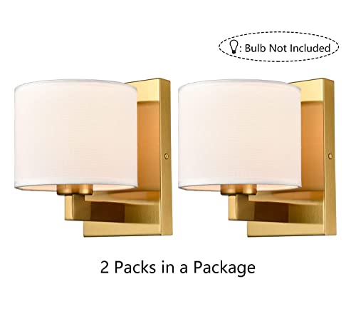 Modern Gold Wall Sconces Set of 2 with Linen Drum Shade (2 Count)