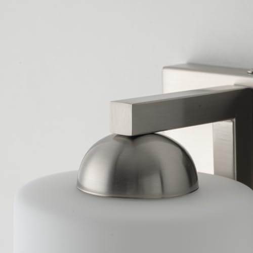 1 Light Brushed Nickel Bathroom Vanity Light with White Glass Shade