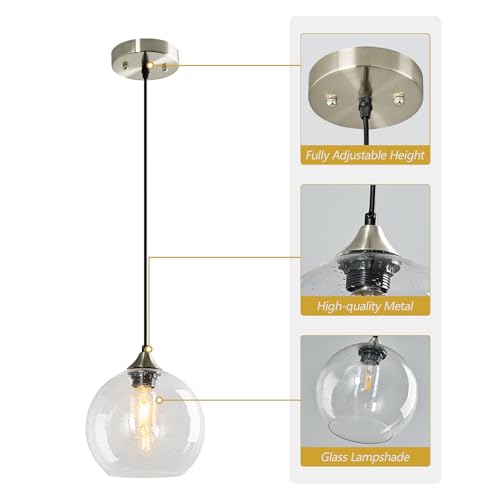 Clear Glass Pendant Lights Kitchen Island Lighting Globe Pendant Light Fixtures Modern Pendant Lighting for Kitchen Island Bedroom Living Dining Room Light Fixture