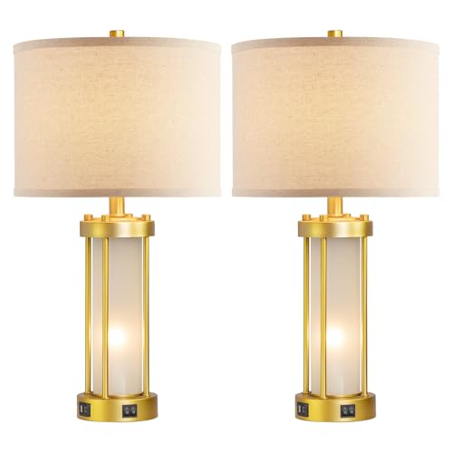 Modern Table Lamps for Living Room Set of 2 with 2 USB Ports (2 Count)