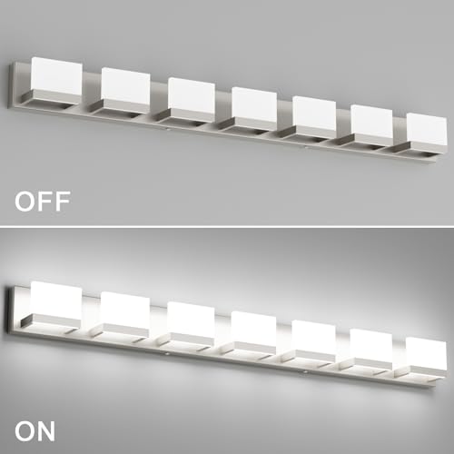 7 Lights LED Modern Vanity Light Brushed Nickel Bathroom Lighting Fixture Up and Down Bathroom Wall Light Over Mirror