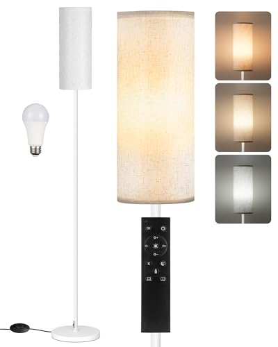 White Floor Lamps for Living Room with Remote and Foot Switch
