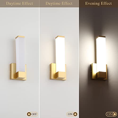 Gold Wall Lights for Bedroom Modern Indoor LED Hallway Sconces Corner Light 12" Inch Height 12W 4000K Bedside Stair Sconces Wall Lighting Lamps 110V AC