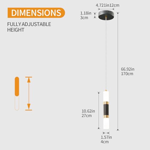 Modern Kitchen Island Light Fixture Dimmable LED Black Mini Pendant Light Bedroom Bedside Table Black Gold Small Pendant Lighting (3 Count)
