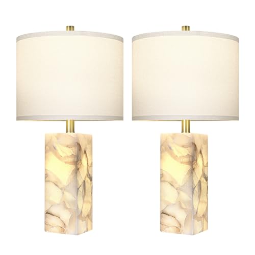 23" Alabaster Table Lamp Set of 2 with Night Light for Living Room (2 Count)