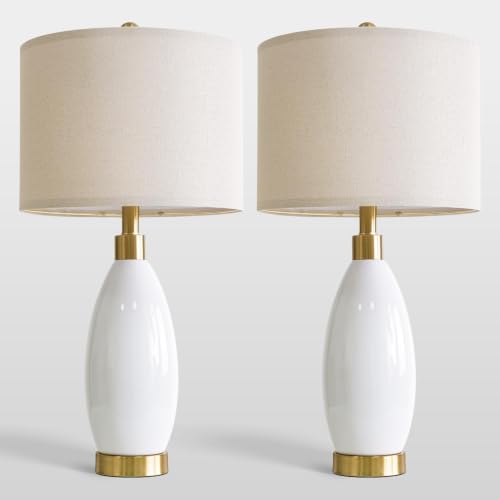 24" White Oval Ceramic Table Lamp Set of 2 (2 Count)