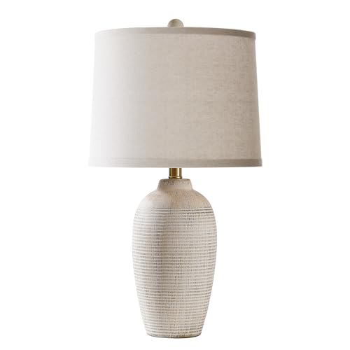 25" Vintage Ceramic Table Lamp for Bedroom Living Room (Retro Beige)