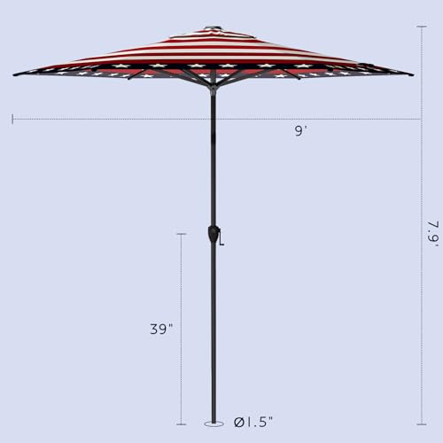9FT Lyon Outdoor Patio Umbrella Outdoor Table Umbrella with Push Button Tilt and Crank Market Umbrella 6 Sturdy Ribs UV Protection Waterproof for Garden Deck Backyard Pool