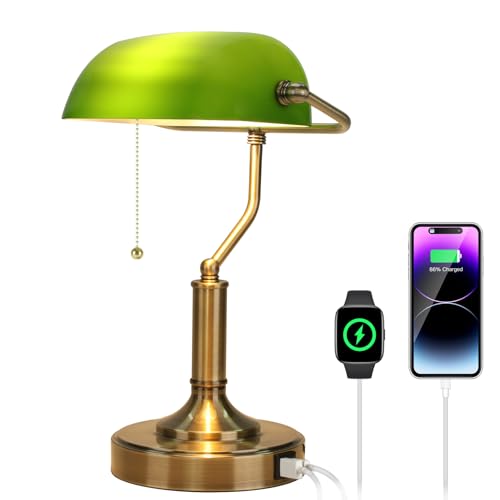 Bankers Lamp Green Desk Lamp with Pull Chain Switch