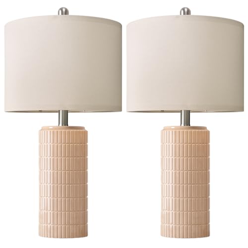 23" Pink Ceramic Table Lamps Set of 2
