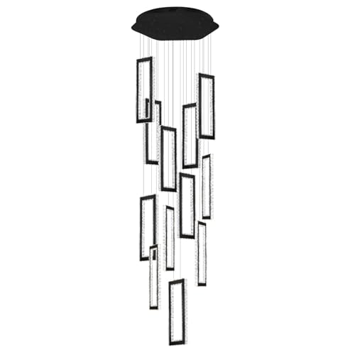 H158 Modern Chandelier 12 Rings Black Chandelier Lighting Fixture High Ceiling Chandelier Suitable for Living Room Staircase Villa