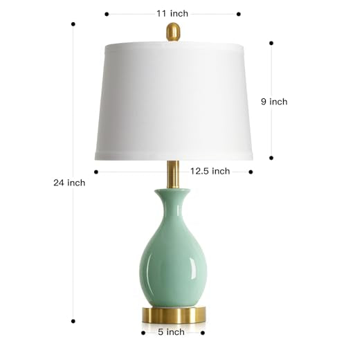 24″ Sage Green Ceramic Table Lamps Set of 2 (2 Count)