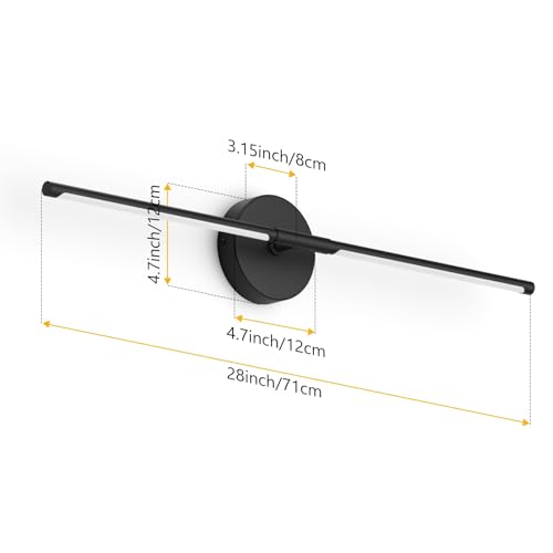 28In Black Wall Sconce Set of Two Hardwired 3000K LED Modern Wall Light Fixture 360° Rotatable for Living Room Hallway Bedroom (2 Count)
