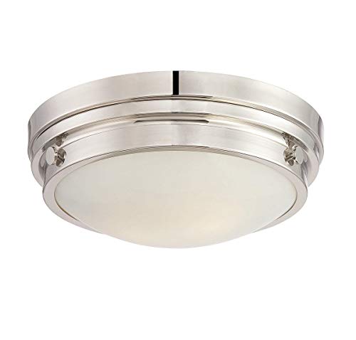 6-3350-14-109 Lucerne Industrial White Glass Flush Mount, 2-Light 120 Total Watts, 5" H x 13" W, Polished Nickel