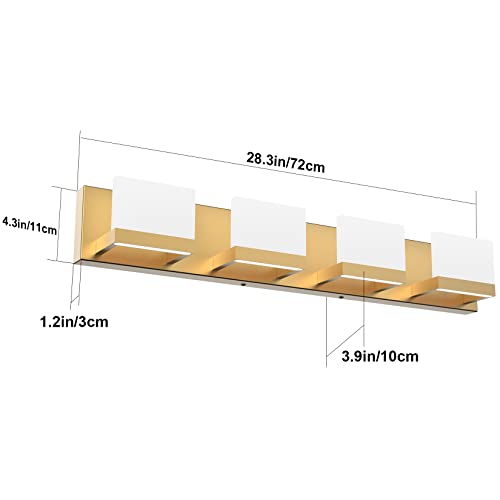 Gold Vanity Lights for Bathroom Modern LED 4 Lights Bathroom Vanity Lights Up and Down Wall Light Fixtures 6000K