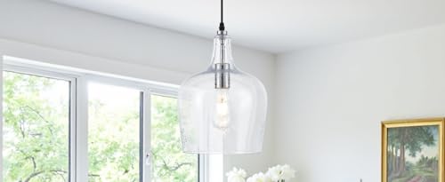 10”Chrome Hammered Glass Pendant Light Modern 1 Light Single Dome Pendent Lighting Fixtures for Kitchen Island Dining Room Hallway