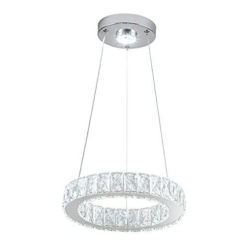 11.8" Crystal Chandelier LED Round Flush Mount Ceiling Light Fixture Modern Hanging Pendant Lighting Mini Ring Chandeliers for Dining Room Kitchen Island Hallway Bathroom