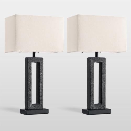 22" Matte Black Textured Ceramic Table Lamps Set of 2