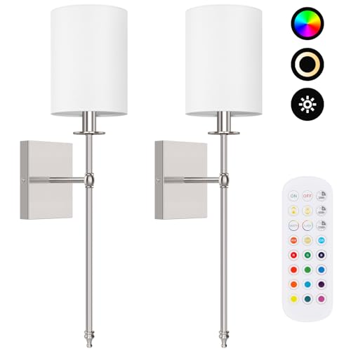 24 Inch Battery Operated Wall Sconces Set of 2 with Remote