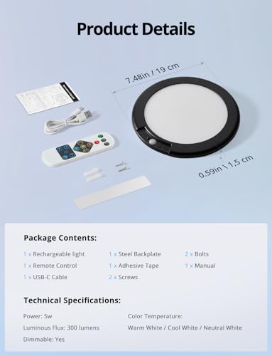 Black Battery Powered Motion Sensor Ceiling Lights Wireless